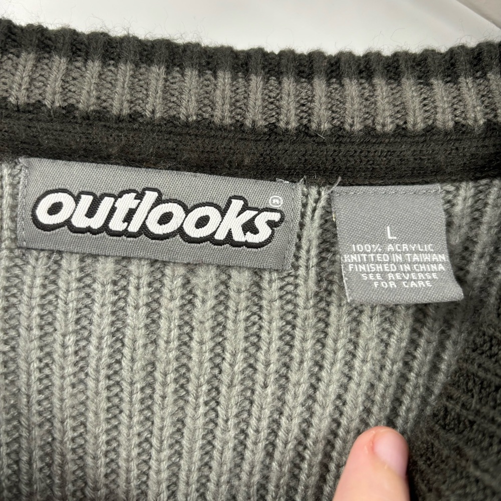 Vintage Outlooks Gray Patchwork Ribbed Sweater - image 2